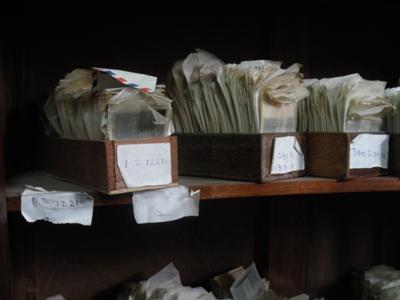Negatives stored in wooden boxes